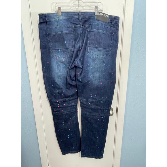 VTG Red Ape Jeans 38x32 Moto Style Distressed Paint Splatter Baggy Grunge READ - Picture 4 of 9